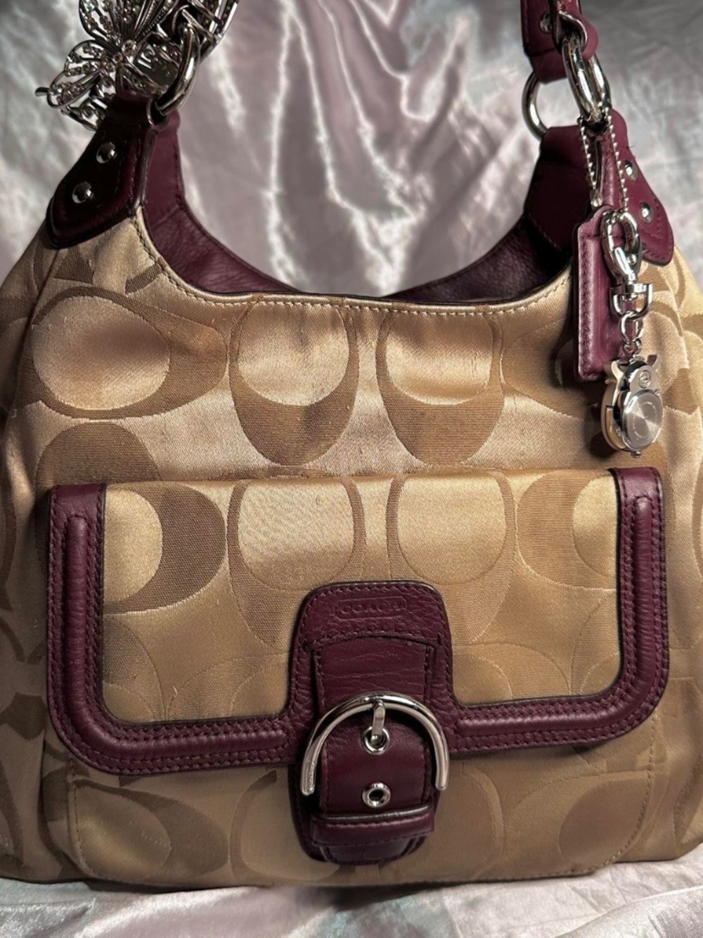 Vintage Y2K Coach Signature Canvas F24742 Campbell Hobo Purple Shoulder Bag